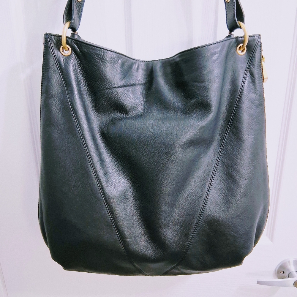 Pour La Victoire Bag Black Leather Hobo Tote Or Shoulder Expandable Zipper - Picture 9 of 16